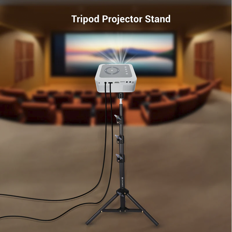 Zebronics ZEB-PSH01 Portable Tripod Projector Stand | Height Adjustable 45–137 cm, 360° Rotatable Head, Supports up to 5 kg | Foldable & Lightweight Projector Stand