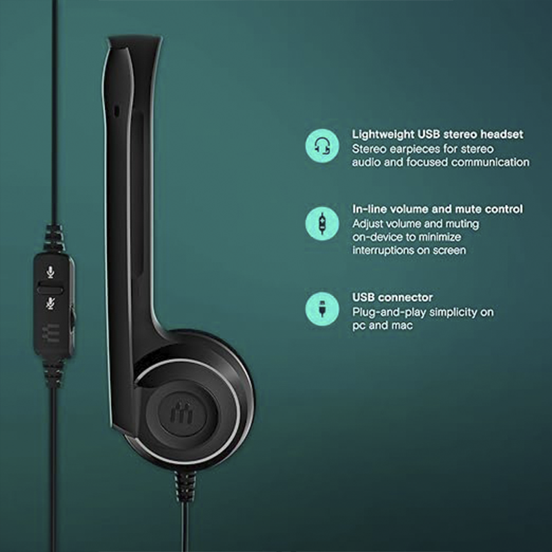 EPOS Sennheiser PC 8 USB Over-Ear Wired Headset with Mic for VoIP & Online Meetings – Black