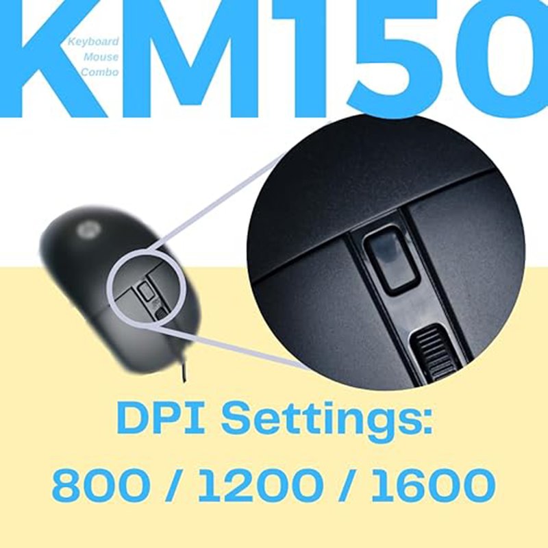 HP KM150 Wired Keyboard & Mouse Combo | USB Connectivity | Full-Size Keyboard | Optical Mouse | Plug & Play | Spill-Resistant Design | Black