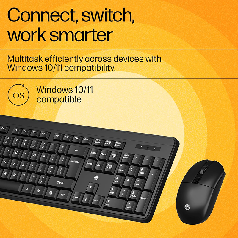 HP KM200 Wireless Keyboard & Mouse Combo | 2.4GHz Wireless | Full-Size Keyboard | Optical Mouse | USB Nano Receiver | Plug & Play | Black