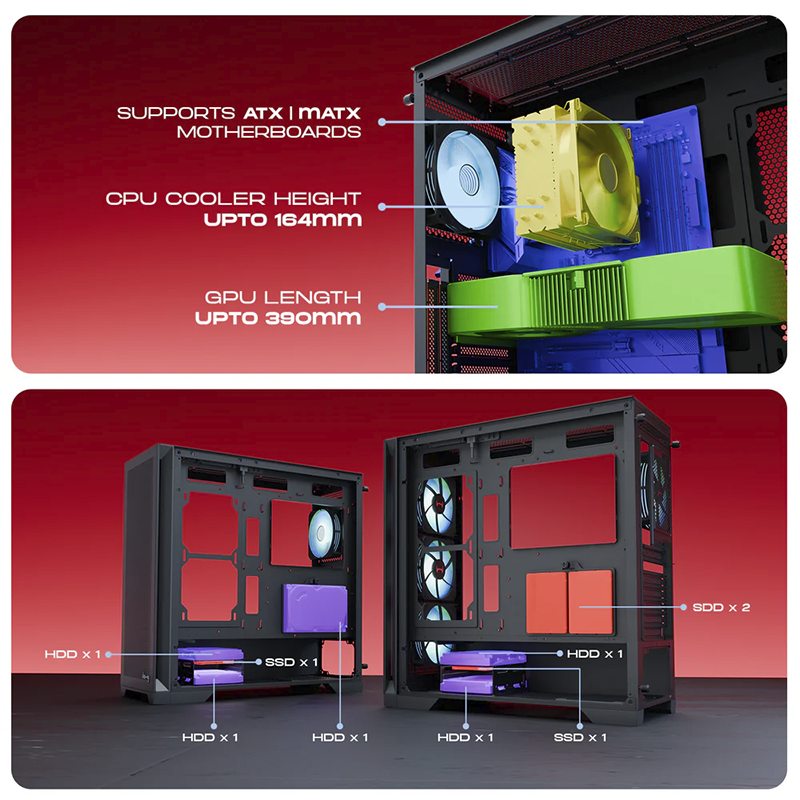 daWg W-Y Series 720 Computer Case (Black) | Mid Tower PC Cabinet | Micro-ATX & Mini-ITX Compatible | Durable Metal Chassis | Home, Office & Gaming PC Build