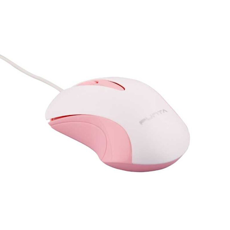 Punta Touch White Pink USB Wired Mouse | 1200 DPI Optical Sensor | Ergonomic Design | Plug & Play | White & Pink
