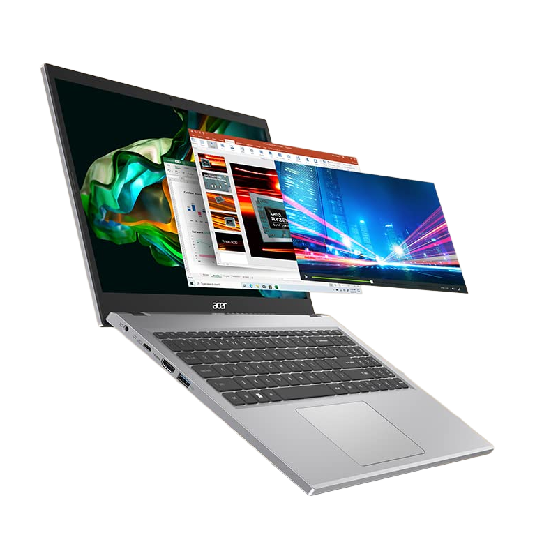 Acer Aspire 3 NX KDESI 004 A315 24P R77Z Laptop (R5 7520U/8GB/512GB SSD/15.6" FHD/W11/MSO/Pure Silver)