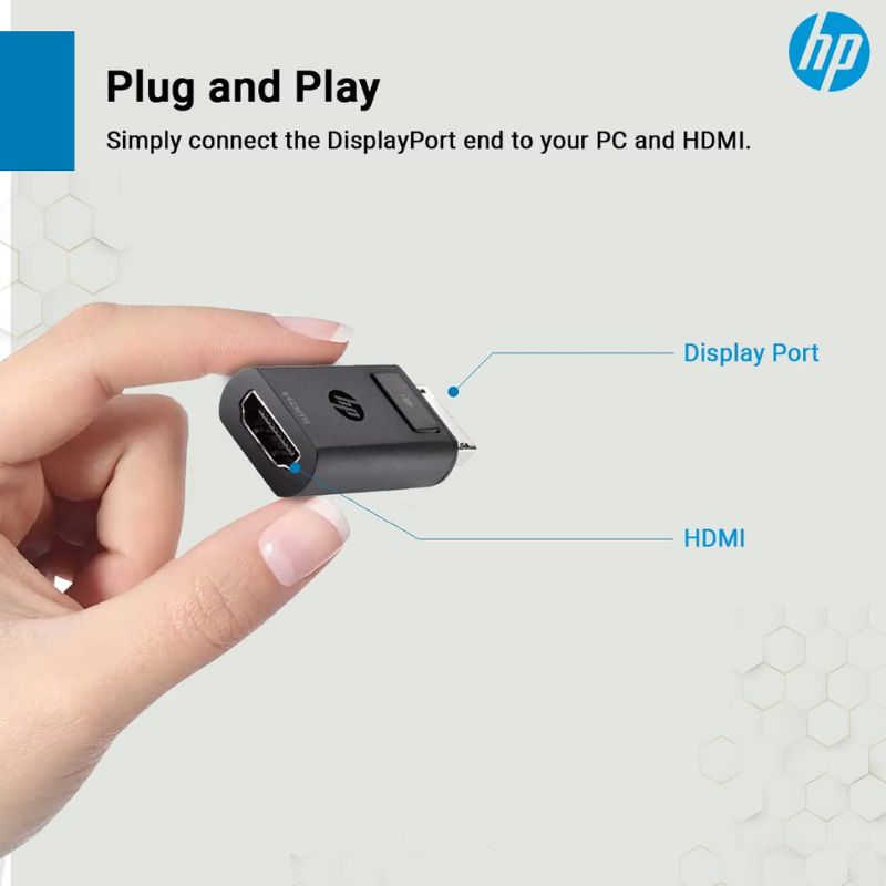 HP DisplayPort to HDMI 1.4 Adapter | High-Speed 4K Video Converter | Plug & Play Display Connectivity | Stable Digital Audio & Video Output | Compact Laptop & PC Adapter | Reliable Multi-Display Solution
