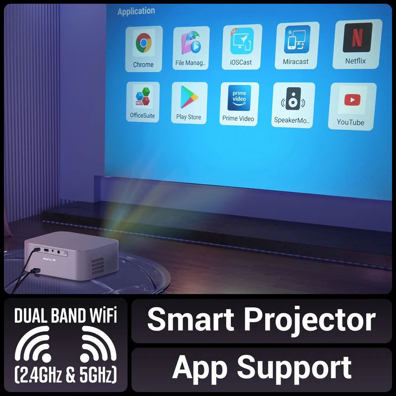 Zebronics Smart LED HD Projector PixaPlay 25 – Full HD Home Theater, Android Smart, Wi‑Fi & Bluetooth, Metallic Grey