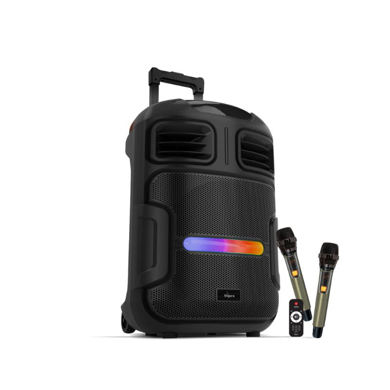 FINGERS RollingParties-51 Trolley Speaker | 50W High-Octane Sound | 2 Wireless Mics Included | 15-Hour Playtime | 12" Powerful Driver | RGB Party Lights