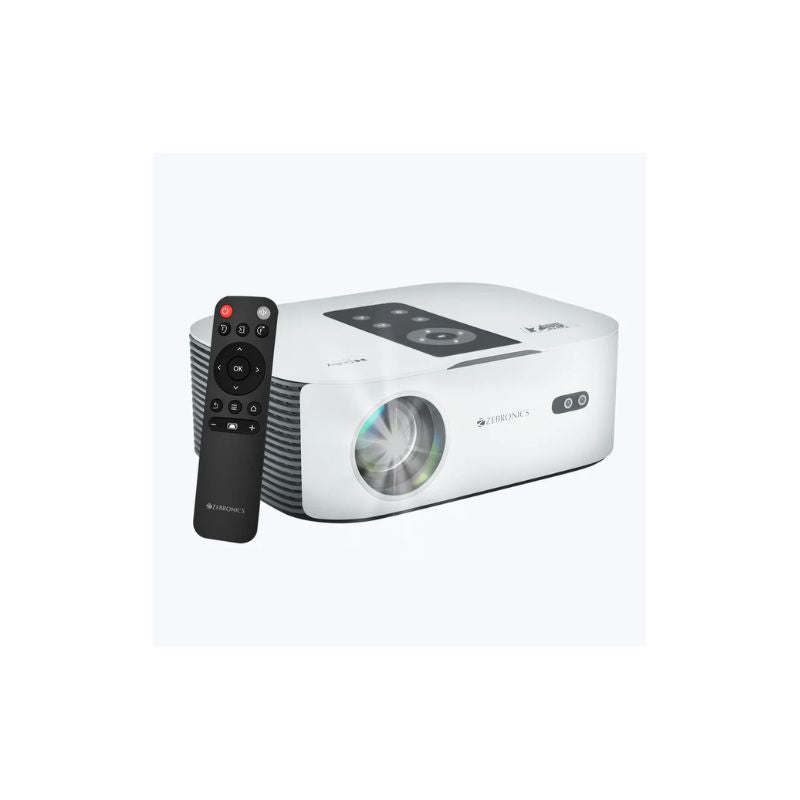 Zebronics Smart LED HD Projector PixaPlay 27 – Full HD Home Theater, Android Smart, Wi‑Fi & Bluetooth, White/Grey