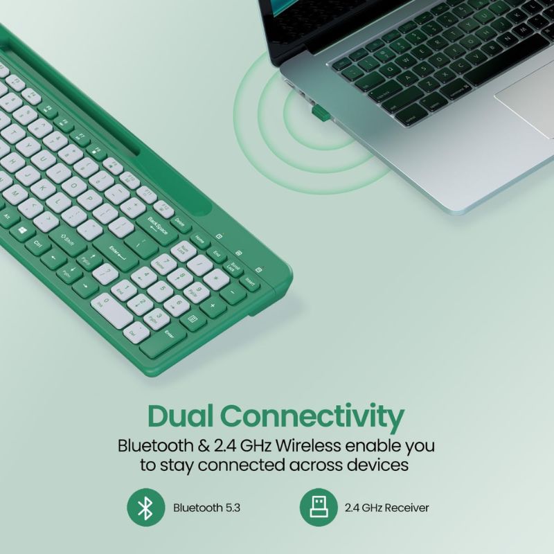 Portronics Bubble Square Wireless Keyboard (POR 2205) | Dual 2.4 GHz & Bluetooth 5.3 Connectivity | Full‑Size Multimedia Keyboard with Smartphone Holder | Multi‑Device Pairing & Hotkeys for Windows, macOS & Android