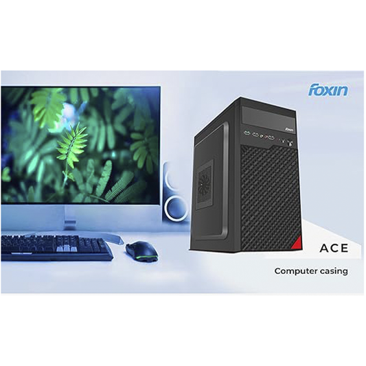 Foxin 1S Mid-Tower ATX PC Cabinet – Durable SPCC Steel Desktop Case with Front USB/Audio Ports – Ideal for Home & Office PC Builds – Without SMPS