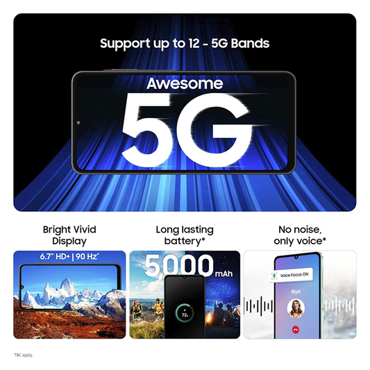 Samsung AO6 5G Smartphone – MediaTek Dimensity 6300, 6GB RAM, 128GB Storage, 6.7" HD+ Display, IP54 Dust/Water Resistant, 5000mAh Battery, Voice Focus