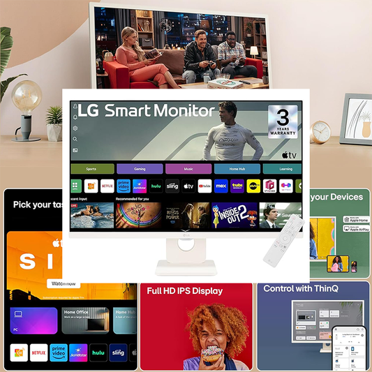 LG 32SR50F-W.ATR 32-Inch Smart Monitor | Full HD IPS | webOS | Wi-Fi | Bluetooth | Built-in Speakers | White Design