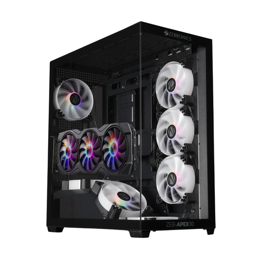 Zebronics ZEB-APEX 10 ATX Gaming Cabinet Black | Mid Tower PC Case | 270° Tempered Glass | 7 x 120mm Fans | 360mm Radiator Support | Type-C | Vertical GPU Support