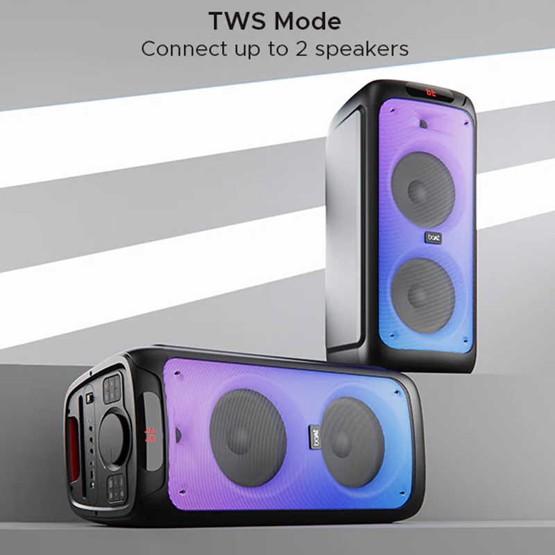 boAt PartyPal 390 Bluetooth Party Speaker | 160W Signature Sound | TWS Mode | Dual Karaoke Mic Inputs | Up to 6 Hours Playback | Flame LED Lights | EQ Modes | Bluetooth v5.3 | AUX, USB & TF Card Support | USB Type-C Charging