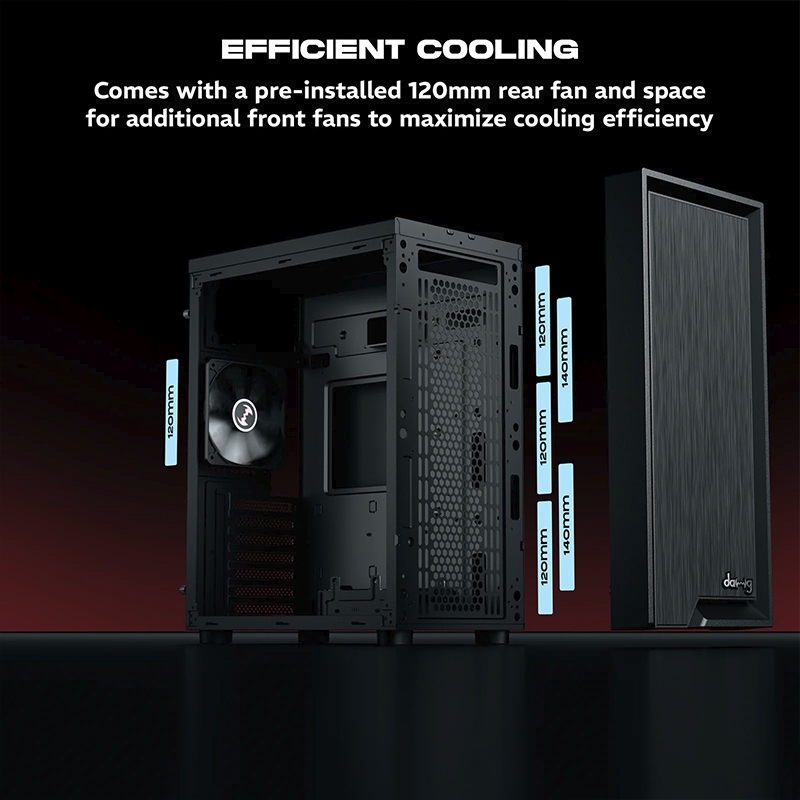 daWg W-V Series 210 Computer Case (Black) | Mid Tower PC Cabinet | Micro-ATX & Mini-ITX Compatible | Durable Metal Chassis | Home, Office & Gaming PC Build