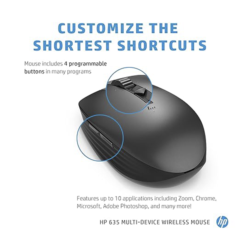 HP Multi-Device 635 Black Wireless Mouse | Seamless Multi-Device Connectivity | Bluetooth & Wireless Support | Ergonomic Comfort Design | High-Precision Tracking | Long Battery Life Office Mouse