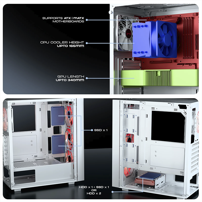 daWg W-X Series 440 Computer Case (White) | Mid Tower PC Cabinet | Micro-ATX & Mini-ITX Compatible | Durable Metal Chassis | Home, Office & Gaming PC Build
