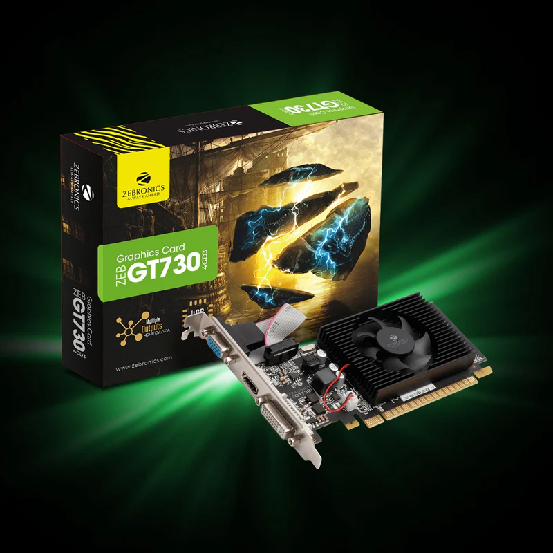 Zebronics Zeb GT 730 4GB DDR3 Graphics Card | NVIDIA GeForce GT 730 | 4GB DDR3 | PCIe x16 | HDMI, DVI & VGA | Active Cooling