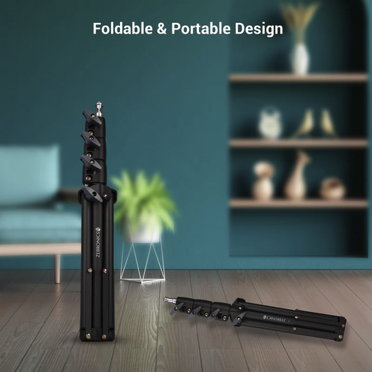 Zebronics ZEB-PSH01 Portable Tripod Projector Stand | Height Adjustable 45–137 cm, 360° Rotatable Head, Supports up to 5 kg | Foldable & Lightweight Projector Stand