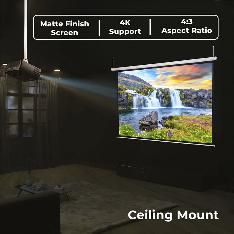 ZEBRONICS ZEB-PSM84A 84 Inch Motorized Projector Screen – Electric Remote-Controlled, 16:9 Widescreen, Matte White Surface, Ceiling/Wall Mount for Home Theater, Office, and Classroom Use
