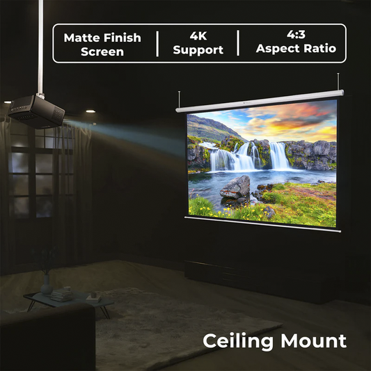 ZEBRONICS ZEB-PSM84A 84 Inch Motorized Projector Screen – Electric Remote-Controlled, 16:9 Widescreen, Matte White Surface, Ceiling/Wall Mount for Home Theater, Office, and Classroom Use