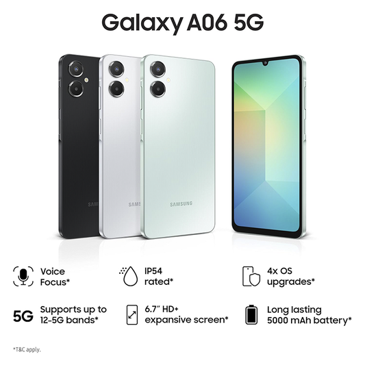 Samsung 5G Smartphone AO6| 6.7" HD+ Display | MediaTek Dimensity 6300 | 4 GB RAM, 64 GB Storage | IP54 Water & Dust Resistant