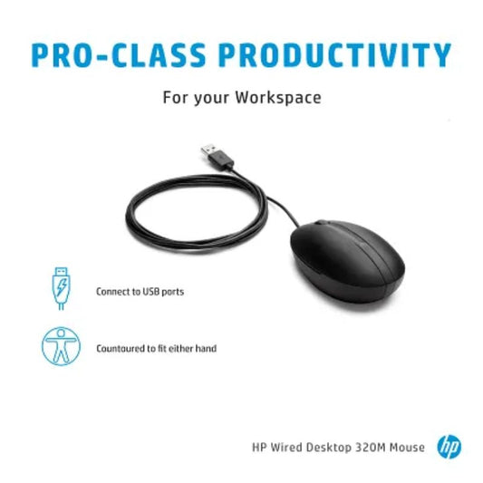 HP Wired 320M Mouse-A/P | Ergonomic Design for Comfort Use | High-Precision Optical Tracking | USB Plug & Play Connectivity | Smooth Cursor Control | Durable Everyday Office Mouse