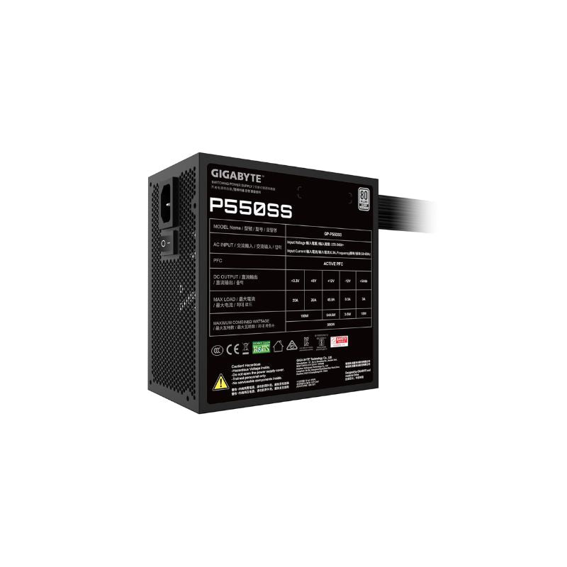 GIGABYTE P550SS 550W 80+ Silver Certified ATX 3.0 Power Supply | High‑Efficiency PSU with Flat Cables| Single +12V Rail|120 mm FDB Cooling Fan & Full Protective Circuitry