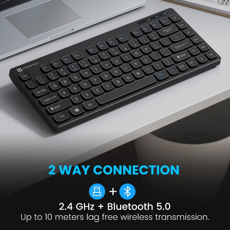 Portronics Bubble Multimedia Wireless Keyboard (POR 1677) | Dual 2.4 GHz & Bluetooth Wireless Connectivity | Quiet Low‑Profile Bubble Keys | Multimedia Hotkeys & Function Keys | Long Battery Life & Multi‑Device Support | Compact Ergonomic Design