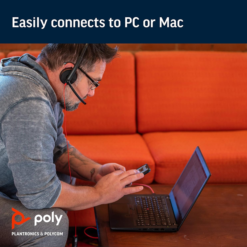 Poly Plantronics - Black wire 3220 Wired Headphones on Ear Headphones with Mic| Active Noise Cancellation| enhanced digital signal processing (DSP)