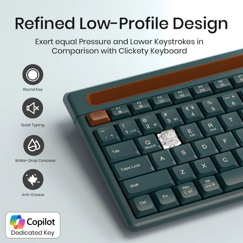 Portronics Bubble Dock 2.0 Wireless Keyboard (POR 2199) | Dual Bluetooth 5.3 & 2.4 GHz Connectivity | Multi‑Device Pairing (Up to 3 Devices) | Compact Tenkeyless Design | Multimedia Hotkeys & Smooth Typing for Laptop, Tablet, PC & Smartphone
