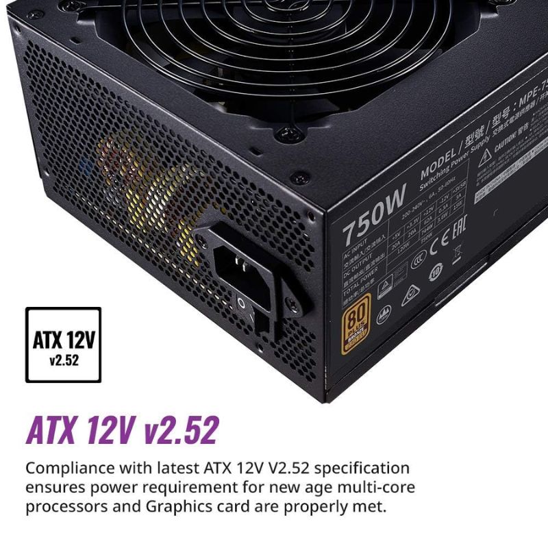 Cooler Master MWE Bronze 750W ATX 3.1 Power Supply – 80+ Bronze Certified SMPS with 120mm HDB Cooling Fan, DC-to-DC Circuit Design, Flat Black Cables