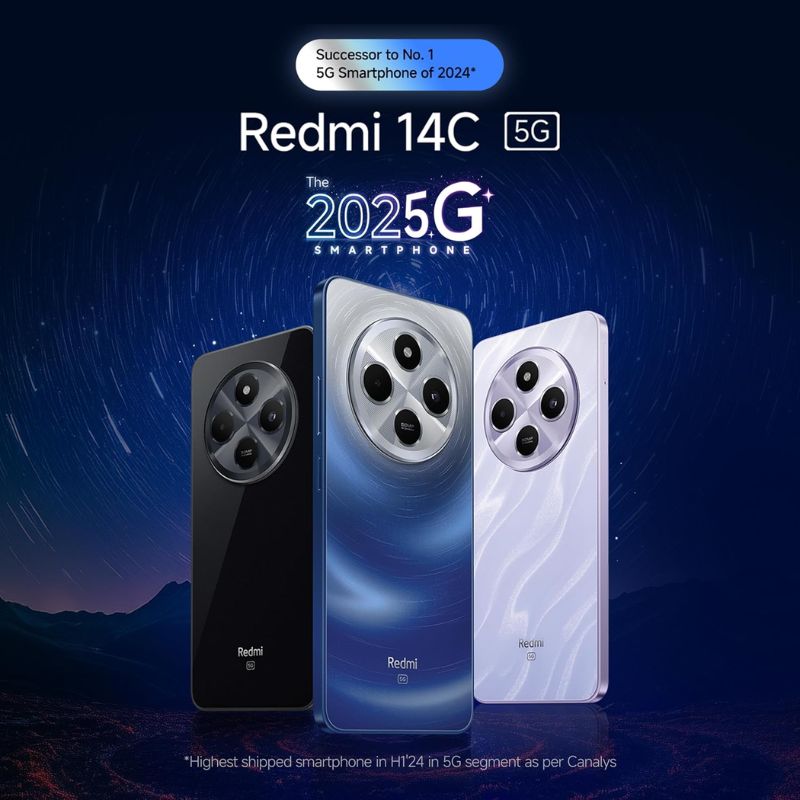 Redmi 14C 5G | 4 GB RAM 64 GB STORAGE 6.88 inch HD+ Display | Snapdragon 4 Gen 2 | 5160 mAh Battery | Dual 5G | 1080p FHD | 50MP Camera | Bluetooth Wi-Fi USB-C || Mobile Phone
