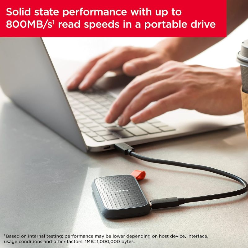 SanDisk Portable 1TB SSD | Fast 800MB/s Read|Compact & Lightweight|Shock-Resistant| AES 256-Bit Encryption| USB 3.2 Gen 2| Compatible with Laptops| PCs| Gaming Consoles|and On-the-Go Storage