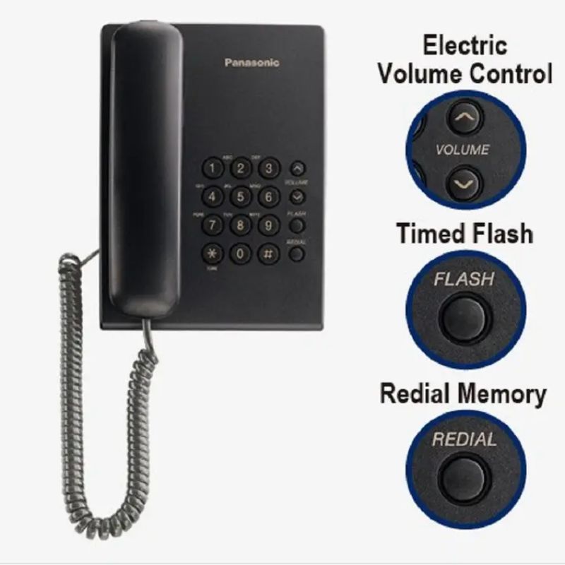 Panasonic Corded Landline Telephone KX‑TS500 | Black Wired Phone with Adjustable Handset Volume| Redial| TonePulse Dialing| Desk or Wall Mountable|