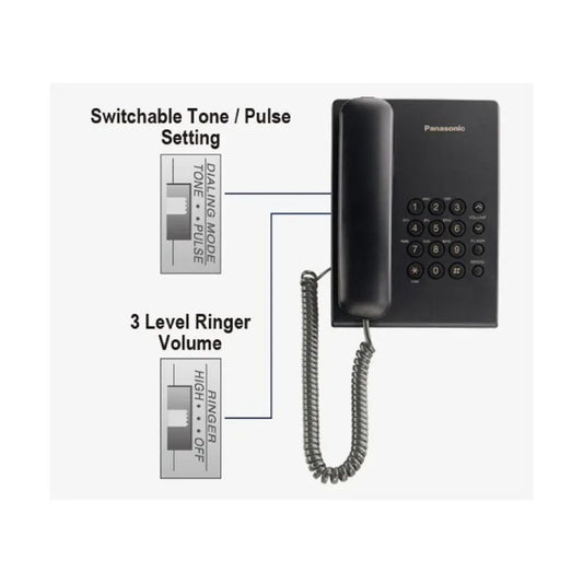 Panasonic KX‑TS500MX Corded Landline Telephone with Durable Design|Clear Sound|Easy-to-Use Keypad| Reliable Home and Office Phone| Caller ID Ready| Black