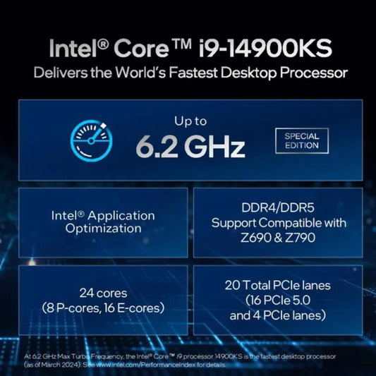 Intel Core i9-14900KS Processor | 24 Cores| 32 Threads| LGA1700 Socket|12th/13th14th Gen Intel Core Compatible| DDR5/DDR4 Support| PCIe 5.0|Unlocked Multiplier|High-Performance Gaming & Workstation CPU