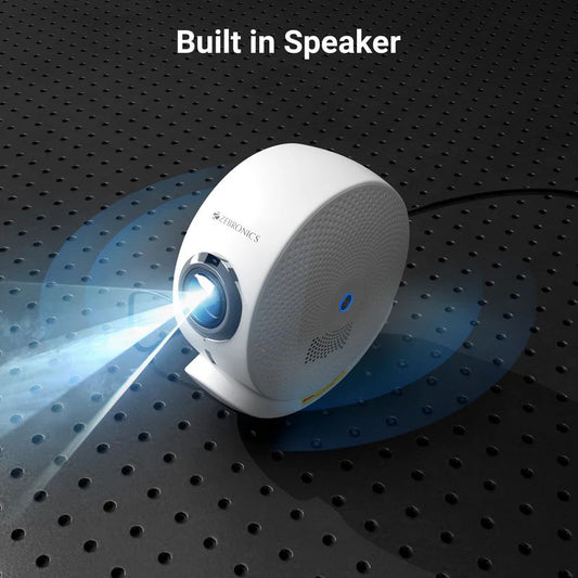 ZEBRONICS PixaPlay 38 Smart LED Projector – Full HD, 4K Support, Android OS, 12000 Lumens, Portable Home Theater – White
