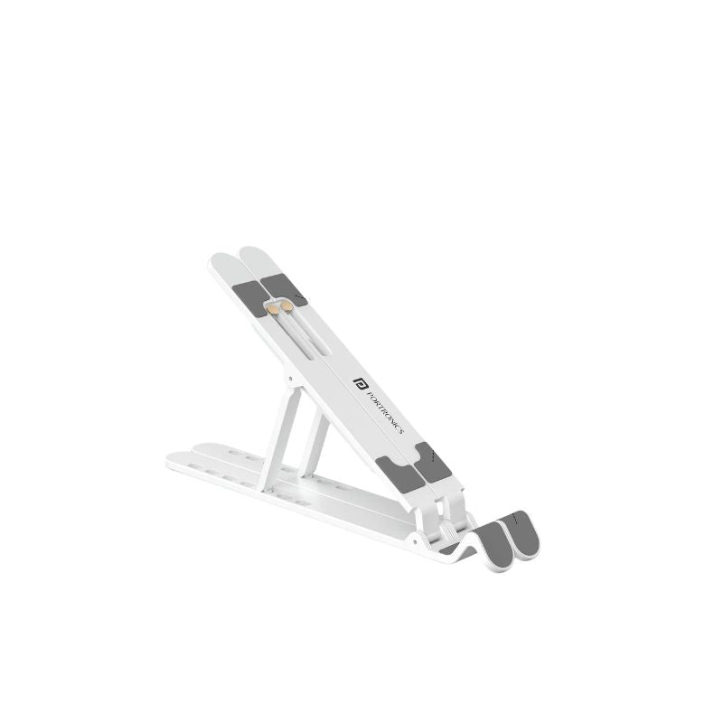 Portronics My Buddy K Lite Foldable Laptop Stand | Adjustable| Portable| Ventilated ABS Plastic Stand for Laptops up to 15.6″|Ergonomic Desk & Travel Use| White