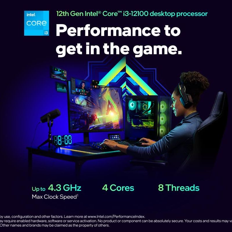 Intel Core i3-12100 Desktop Processor | 4 Cores, 8 Threads|LGA1700 Socket| 12th Gen Intel CPU| DDR4/DDR5 Memory Support| Integrated Intel UHD 730 Graphics|Energy|Efficient| Ideal for Everyday and Gaming PCs