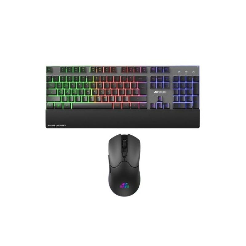 "Ant Esports KM550 Pro Wireless RGB Gaming Keyboard & Mouse Combo | 2.4 GHz Wireless | Anti-Ghosting Keys | Adjustable DPI Mouse | Ergonomic Palm Rest | Black"