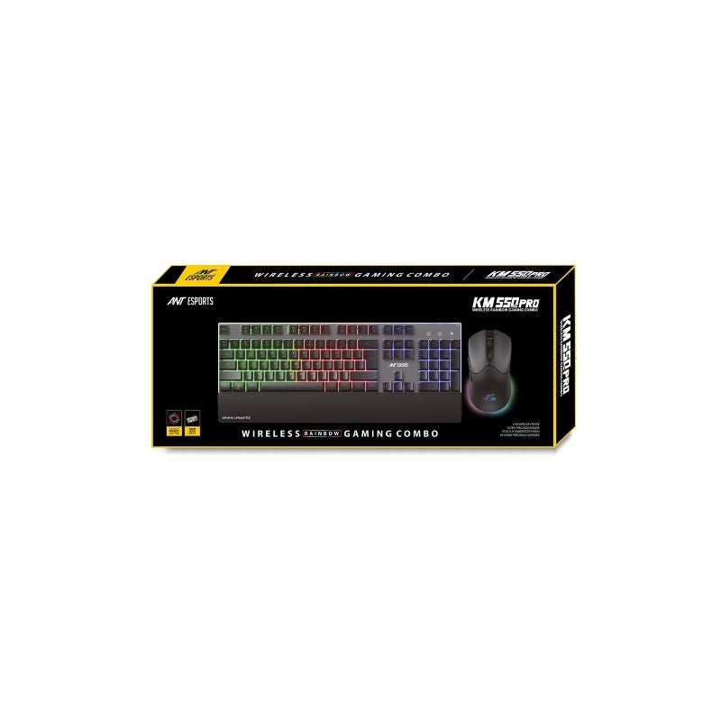 "Ant Esports KM550 Pro Wireless RGB Gaming Keyboard & Mouse Combo | 2.4 GHz Wireless | Anti-Ghosting Keys | Adjustable DPI Mouse | Ergonomic Palm Rest | Black"