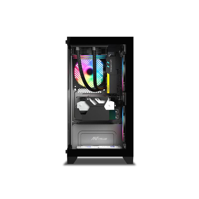 Ant Value CV200 Black Gaming PC Case – Mini-Tower, Micro-ATX & Mini-ITX, Pre-Installed RGB Fans, Tempered Glass Side Panel
