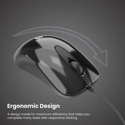 Portronics Toad 26 (POR‑1630) Wired Optical Mouse | USB Plug‑and‑Play | Up to 1500 DPI Precision Tracking | Ergonomic & Lightweight Design | 3‑Button Optical Scroll Wheel | 1.35 m Cable