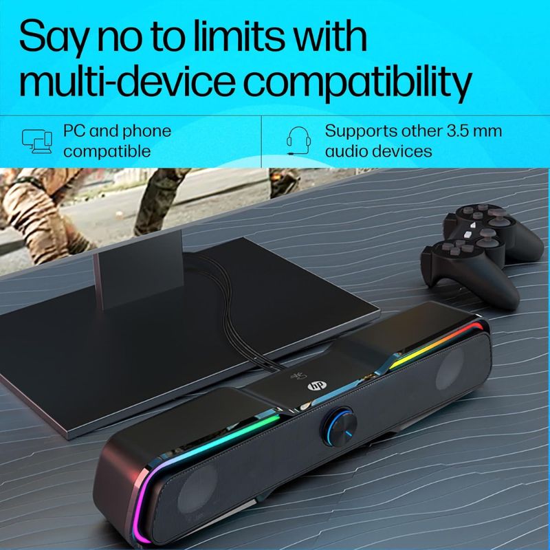 HP DHE-6002 Wired Speaker | USB Powered Multimedia Desktop Speaker | Stereo Sound Computer Speaker for PC Laptop Desktop Mobile | Compact Wired Speaker with Volume Control for Home Office Gaming Music Entertainment