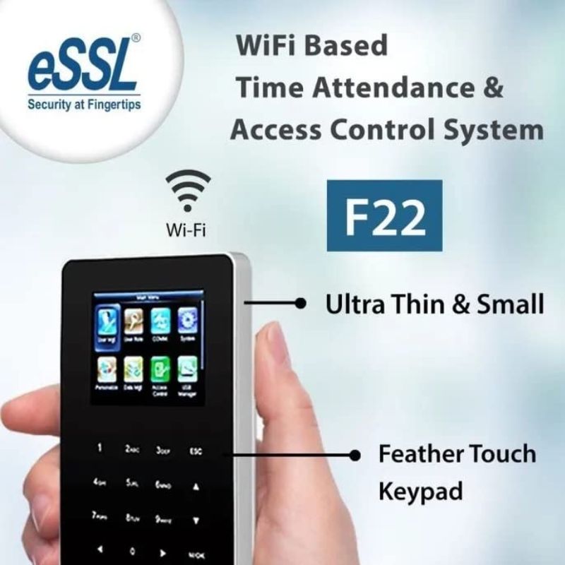 Essl F22 WiFi Enabled Fingerprint Time Attendance Machine with Access Control Feature, Lifetime Desktop Software, 3000 Users, 1 Lac Log, Cloud, Android App, Weigand Support