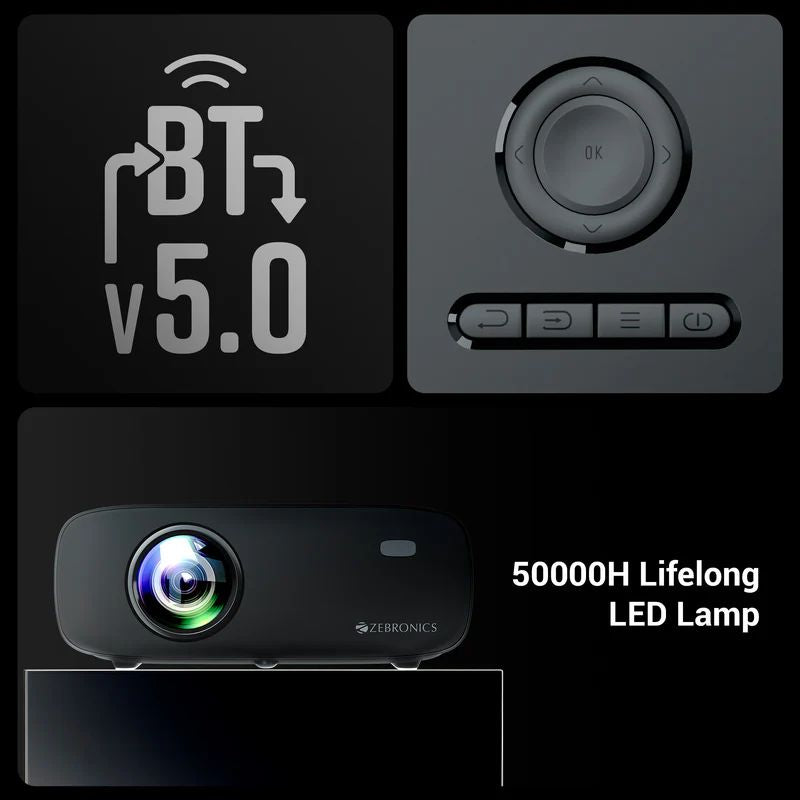 ZEBRONICS PixaPlay 55 Smart LED Full HD Projector (ZEB‑MLP 3) – Android OS, Wi-Fi, Bluetooth, Screen Mirroring, Built-in Speaker