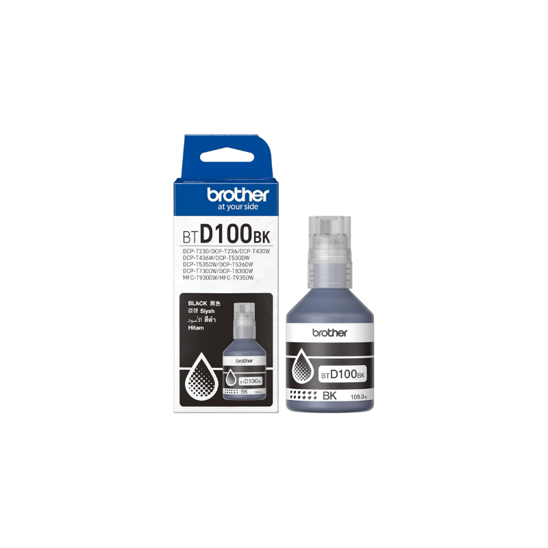 Brother BTD100BK Black Ink Bottle |108 ml |Genuine High-Yield Ink for Brother Ink Tank Printers| 7,500 Pages| Spill-Resistant Design
