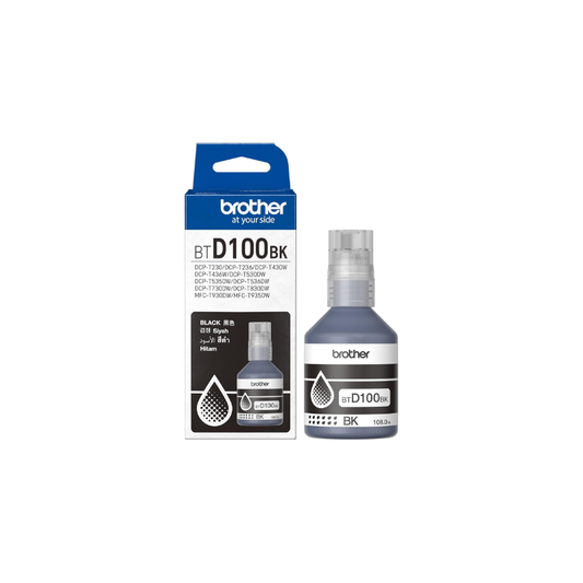 Brother BTD100BK Black Ink Bottle |108 ml |Genuine High-Yield Ink for Brother Ink Tank Printers| 7,500 Pages| Spill-Resistant Design