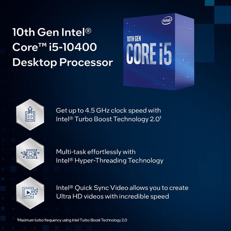 Intel Core i5|10400 10th Gen Desktop Processor | 6-Core | 12-Thread, Up to 4.3 GHz Turbo|LGA1200 Socket|DDR4 Support Integrated UHD Graphics 630  Reliable & Efficient CPU for Everyday Use and Gaming