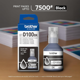 Brother BTD100BK Black Ink Bottle |108 ml |Genuine High-Yield Ink for Brother Ink Tank Printers| 7,500 Pages| Spill-Resistant Design